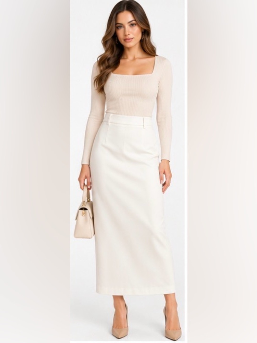 COMMENSE NWT White Slim Fit Maxi Skirt S High Waist 21” Back Slit